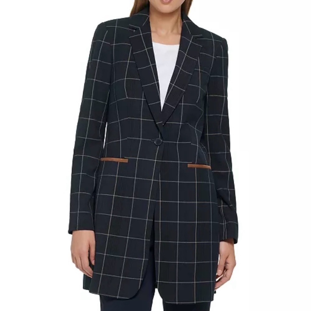 NWT Tommy Hilfiger Women's Windowpane One-Button Blazer Size 4